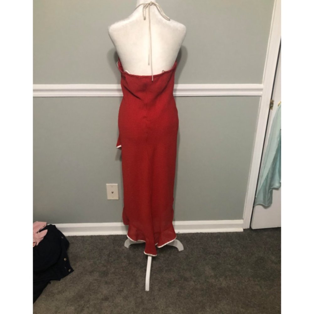 Vintage 2000s Polka Dot Halter Ruffle Midi Dress - Picture 4 of 6